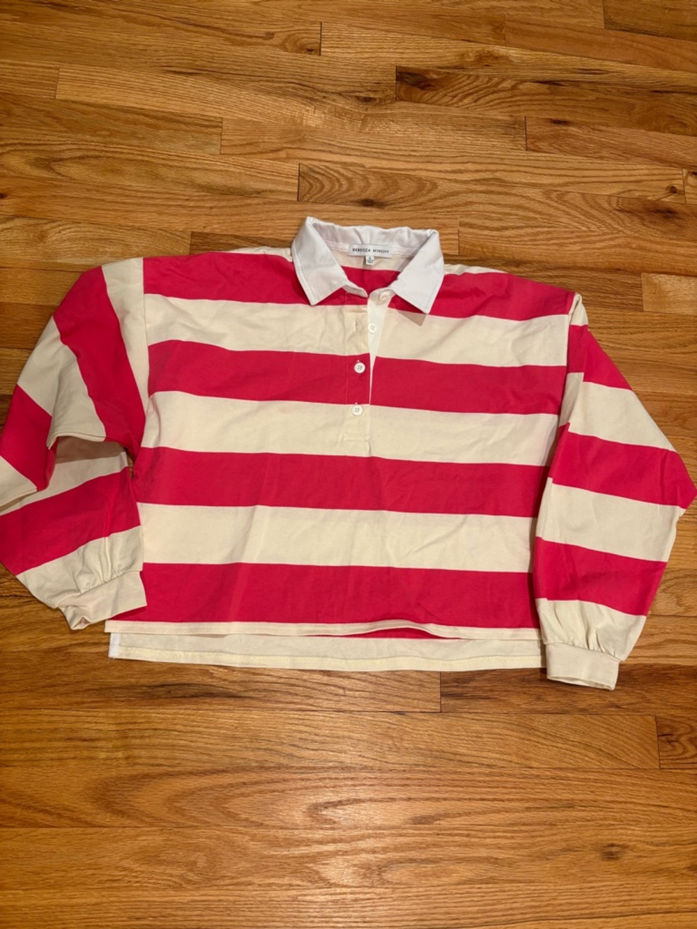 Rebecca Minkoff Pink & White Striped Rugby Polo